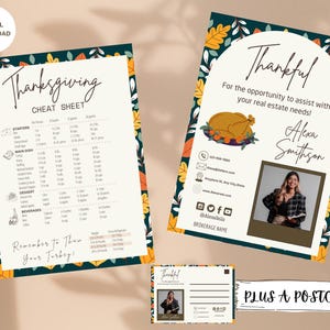 Thanksgiving Real Estate Postcard,Real Estate November, Thanksgiving Cheat Sheet, Canva Template, Real Estate Marketing, Realtor Postcard