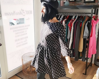 MEKO® "Gypsy" dress women, black with dots, boho rockabilly mini dress, casual dress, dresses from meko Store
