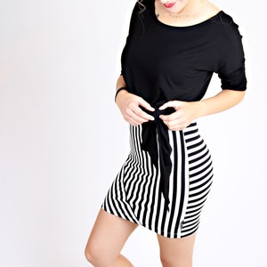 MEKO® Knaller Röcke für Frauen, Damen Rock aus Jersey, Minirock in Schwarz Weiß Streifen, geiler Rock von meko Store Bild 1