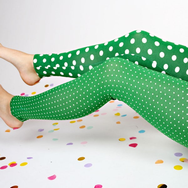 MEKO® Leggings für Damen, Harlekin-Leggings in Grün und Weiß, Damenhose aus Viskosejersey mit Punkten von meko Store