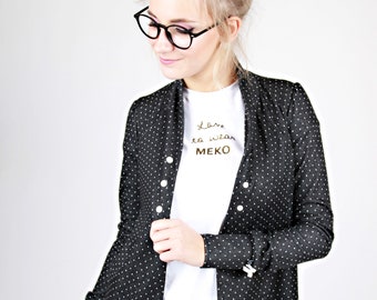 MEKO® "Cardy" Cardigan Damen, Jersey Blazer in Schwarz Melange mit Tupfen, Jacke fürs Büro, Jacke von meko Store