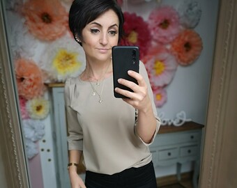 MEKO® "Blusy" Bluse für Frauen, Büro Bluse in Sand, Ärmel in 7/8-Länge, Top von meko Store, handgefertigt