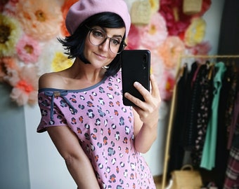 MEKO® "Lütty" Kleid Damen, Freizeitkleid in Pink und Grau mit Leoprint, Minikleid von meko Store, handgefertigt