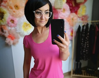 MEKO® "Easy" Shirt Damen, Basic Top mit Loose-fitting, einfarbig Pink, T-Shirt von meko Store