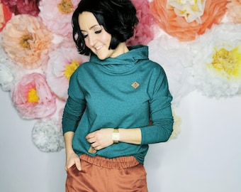 MEKO® "Mancha" Hoodie Damen, Grünblau Melange, Oversize langarm Kapuzenpullover in Petrol von meko Store