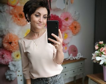 MEKO® "Blusy" Bluse für Frauen, Bluse Damen in Hellrosa, Büro, Ärmel in 7/8-Länge, Top von meko Store, handgefertigt