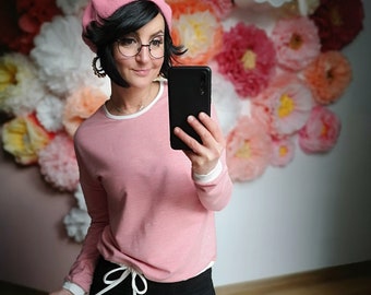 MEKO® "Floaty" Sweater Damen, Sweatshirt mit Schnürung und Herzen, Lachs Melange, Rosa, kurzer Pullover von meko Store