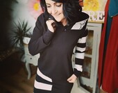 MEKO quot Ronnya quot dress women 39 s black stripe mini dress hooded dress hoodie dress long sleeve