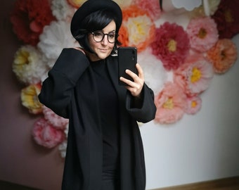 MEKO® "Largy" Mantel Damen, langer Oversize Mantel, Schwarz, Mantel im Cardigan-Stil, Cardigan von meko Store, handgefertigt