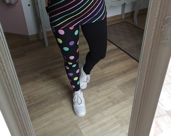 MEKO® leggings women, harlequin leggings in black, colorful dots, rockabilly style, punk leggings, joggers from meko store, handmade