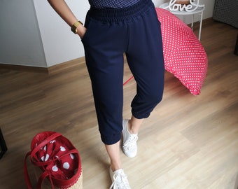 MEKO® "KuCapri" Caprihose Damen, Shorts in Blau, Jogger Pants, Stoffhose mit hoher Taille, Hosen von meko Store