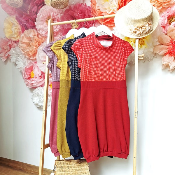 MEKO® "April" Ballonkleid Damen, Sommerkleid mit Punkten, Farbwahl, kurzarm Kleid von meko Store
