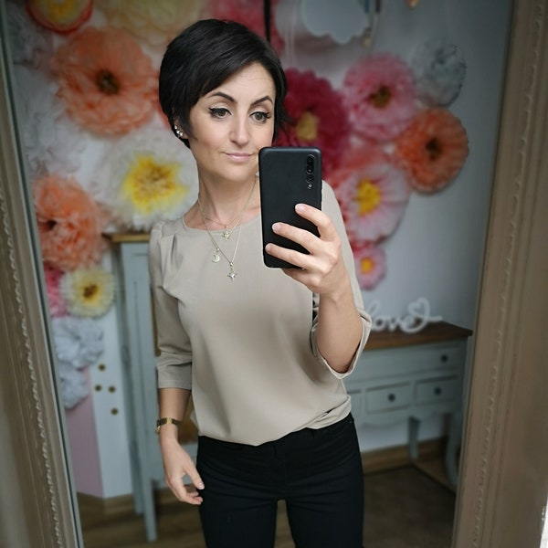 MEKO® "Blusy" Bluse für Frauen, Büro Bluse in Sand, Ärmel in 7/8-Länge, Top von meko Store, handgefertigt