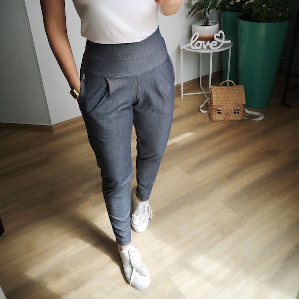 MEKO® "Nicypants" Stoffhose Damen, Karottenhose mit hoher Taille und Bundfalten, Jeansoptik, Businesshose, Hosen von meko Store