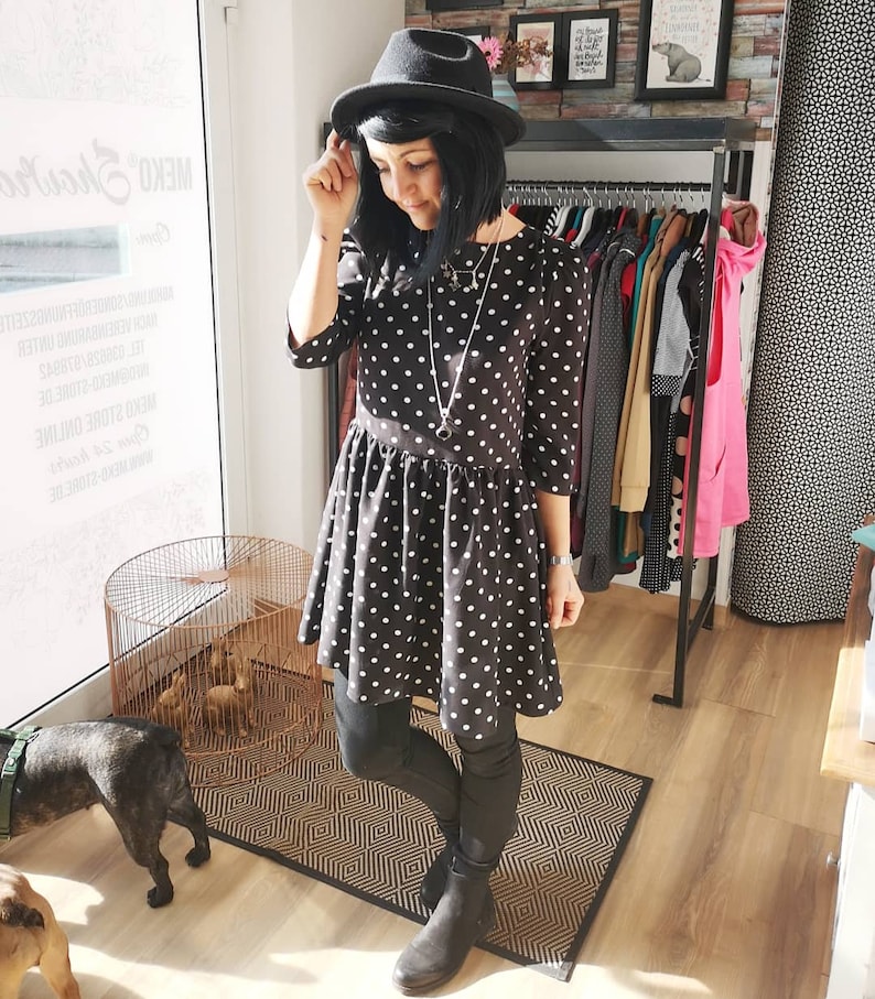MEKO® Gypsy Kleid Damen, Schwarz mit Punkten, Boho Rockabilly Minikleid, Freizeitkleid, Kleider von meko Store image 3