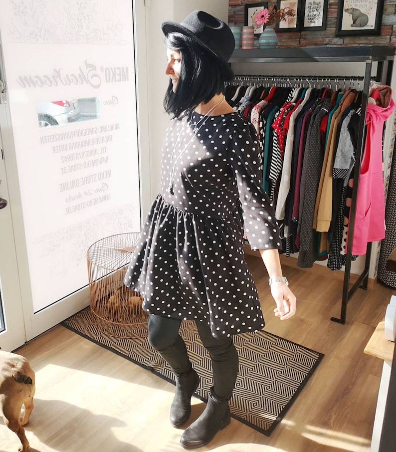 MEKO® Gypsy Kleid Damen, Schwarz mit Punkten, Boho Rockabilly Minikleid, Freizeitkleid, Kleider von meko Store Bild 1