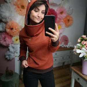 MEKO® Florohra Fuchs Hoodie Damen, Hoodie mit Ohren, Kapuzenpullover in Rust und Braun, Hoodies von meko Store, handgefertigt Bild 5