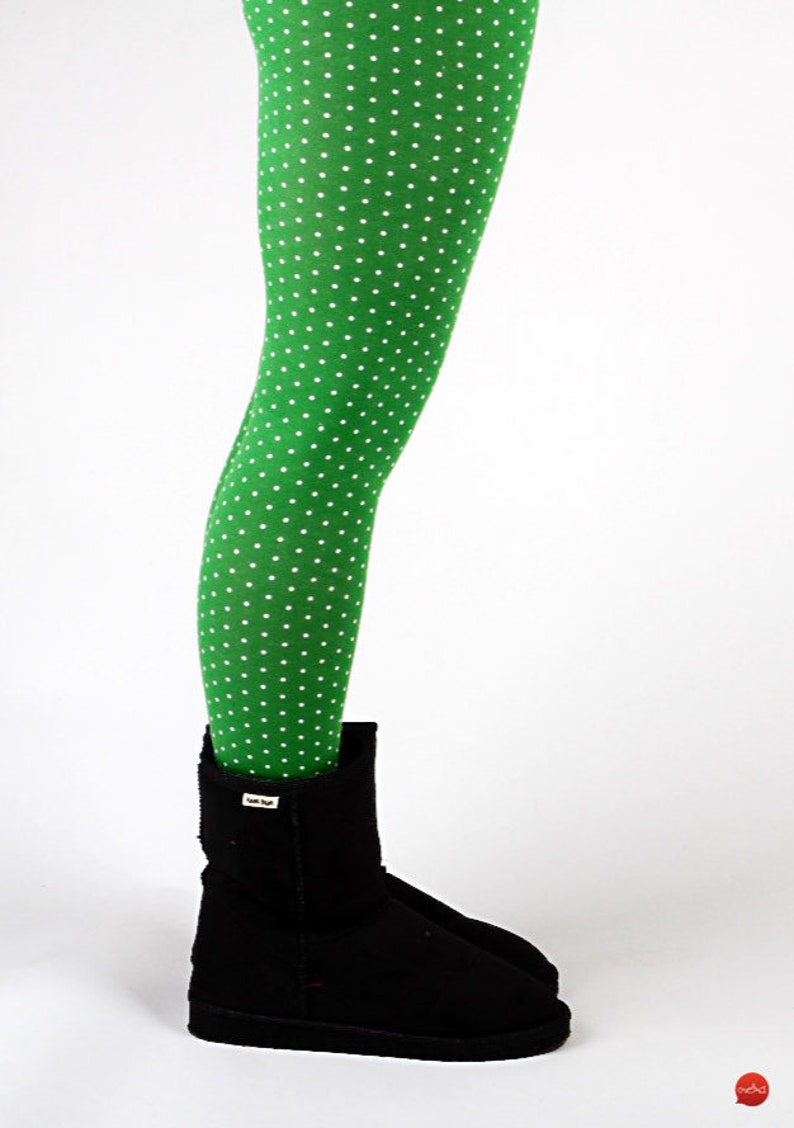 MEKO® Leggings Damen, Grüne Leggings mit Punkten, elastische Hose von meko Store, handgefertigt Bild 1