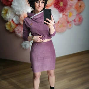 Gr. S MEKO® Elsbeth Röcke für Frauen, Cord Rock Damen, Minirock in Aubergine, kurzer Rock von meko Store image 3