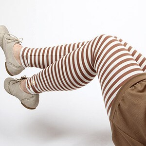 MEKO® Leggings Damen, Beige Streifen, Ringelleggings aus Viskose, Stoffhose von meko Store image 2