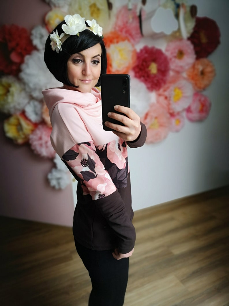 MEKO® Striper hoodie women, powder pink, brown and mauve, long sleeve hoodie, hoodie from meko Store image 5