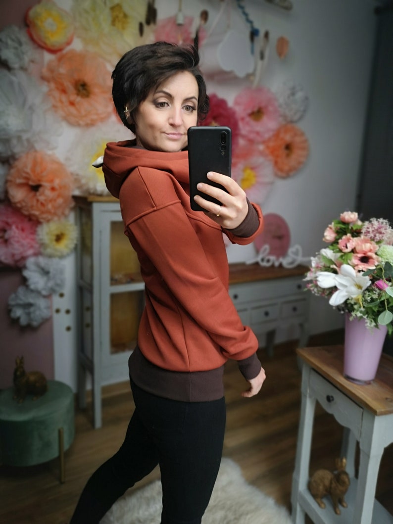 MEKO® Florohra Fuchs Hoodie Damen, Hoodie mit Ohren, Kapuzenpullover in Rust und Braun, Hoodies von meko Store, handgefertigt Bild 3