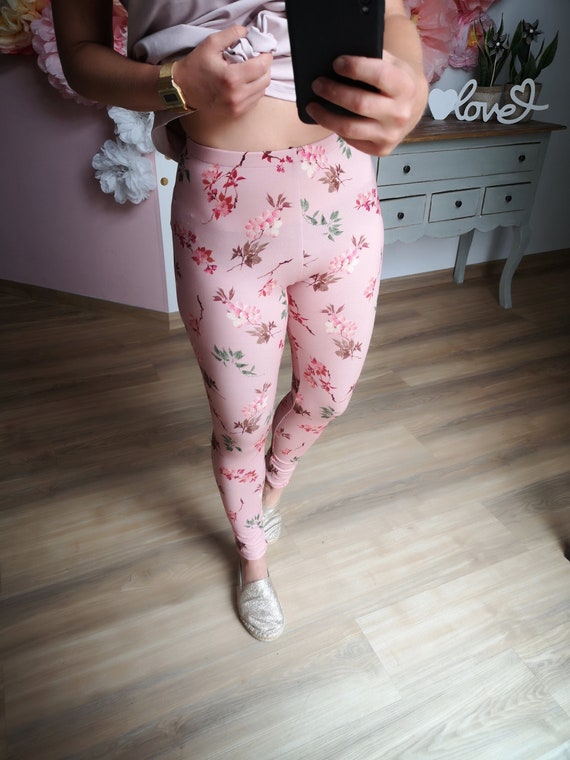 MEKO® Leggings Women, Pink Flowers, Leggings eggi Made of Viscose