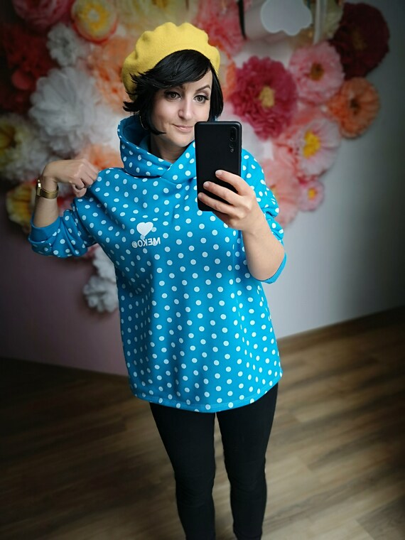 MEKO hooyou Hoodie Women Turquoise With Dots and Print Long sleeved Sweatshirt With Hood Hoodies From Meko Store Etsy Ireland