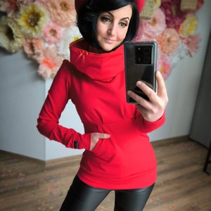 MEKO® Caryna Hoodie Damen, Rot mit Spitze, Pullover mit Kapuzenkragen und Tasche von meko Store Bild 9