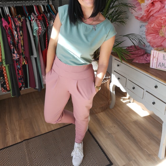 Pantalon de tela MEKO Nicypants mujer rosa viejo pantalon zanahoria con cintura alta pantalon plisado de cintura alta comodo pantalon de tela de meko Store Etsy Espana