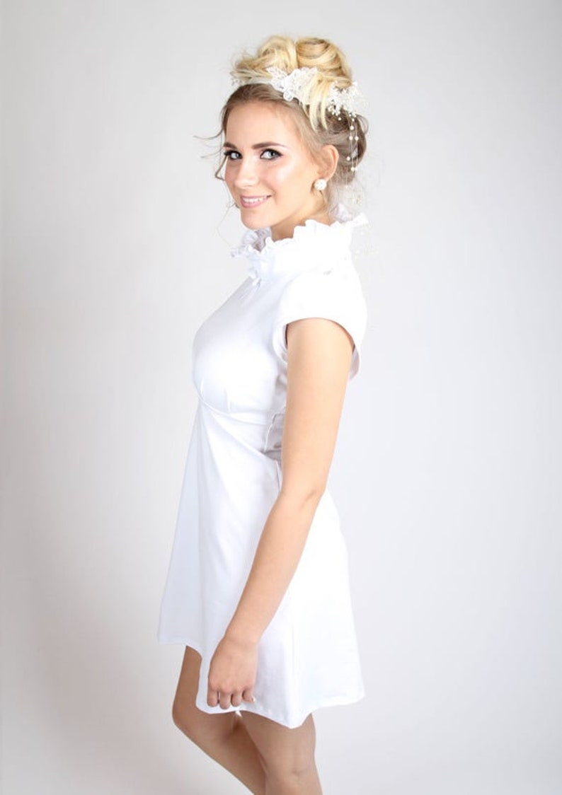 Meko Yas Dress Wedding Ladies White Ruffle Short Sleeve Bow Registry Office Clothing Women S Cartamz Com 