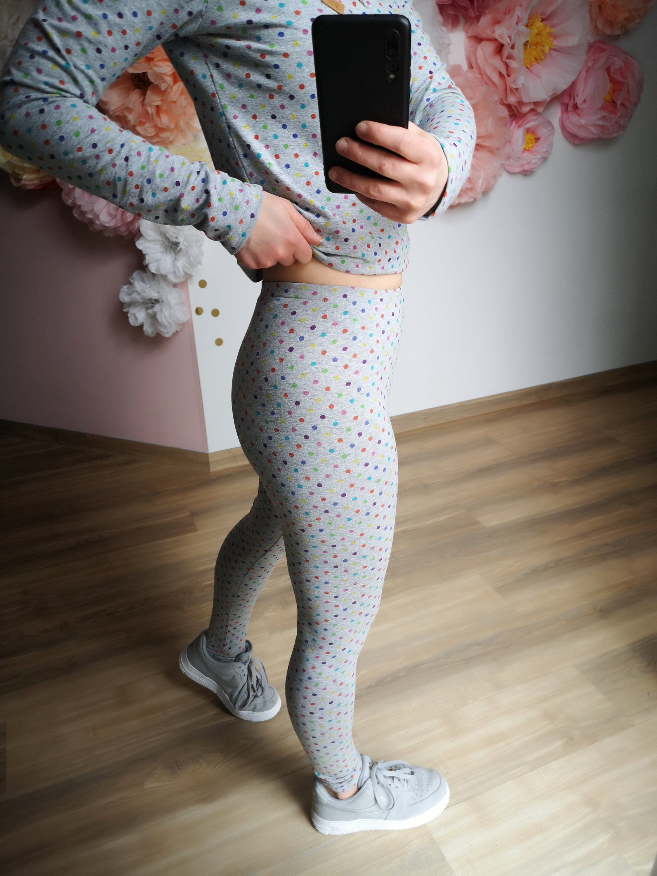 MEKO® Leggings Women, Gray Leggings, Colorful Dots, Punk Leggings in Rockabilly  Style From Meko Store 