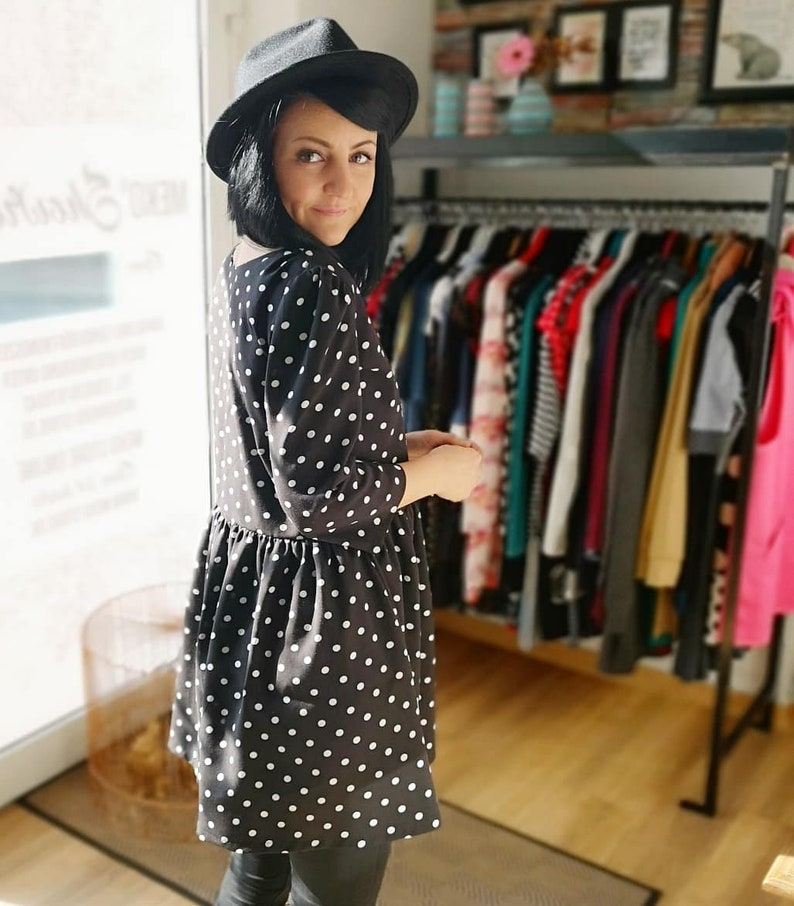 MEKO® Gypsy Kleid Damen, Schwarz mit Punkten, Boho Rockabilly Minikleid, Freizeitkleid, Kleider von meko Store Bild 4