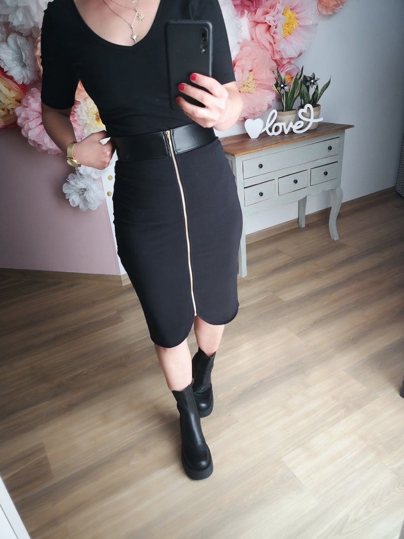 MEKO® Pencyl Röcke für Frauen, Bleistiftrock mit hoher Taille und Reißverschluss, Wenderock in Schwarz, Damen Rock von meko Store Bild 8