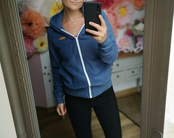 MEKO® "Frozy" Fleece Jacke Damen, Jacke in Taubenblau, kurze Kapuzenjacke von meko Store, handgefertigt