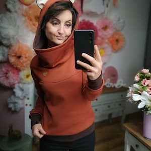 MEKO® Florohra Fuchs Hoodie Damen, Hoodie mit Ohren, Kapuzenpullover in Rust und Braun, Hoodies von meko Store, handgefertigt Bild 8