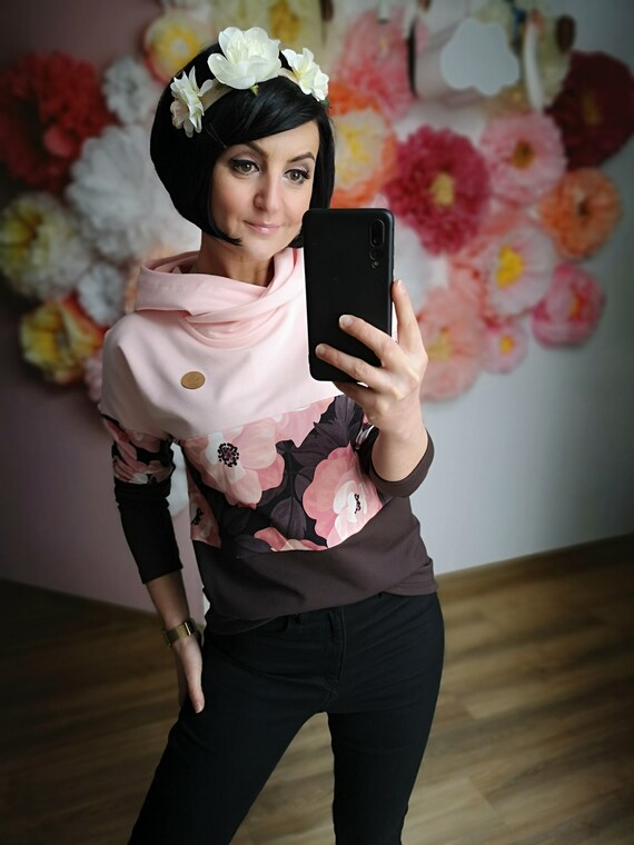 MEKO® striper Hoodie Women Powder Pink Brown and - Etsy