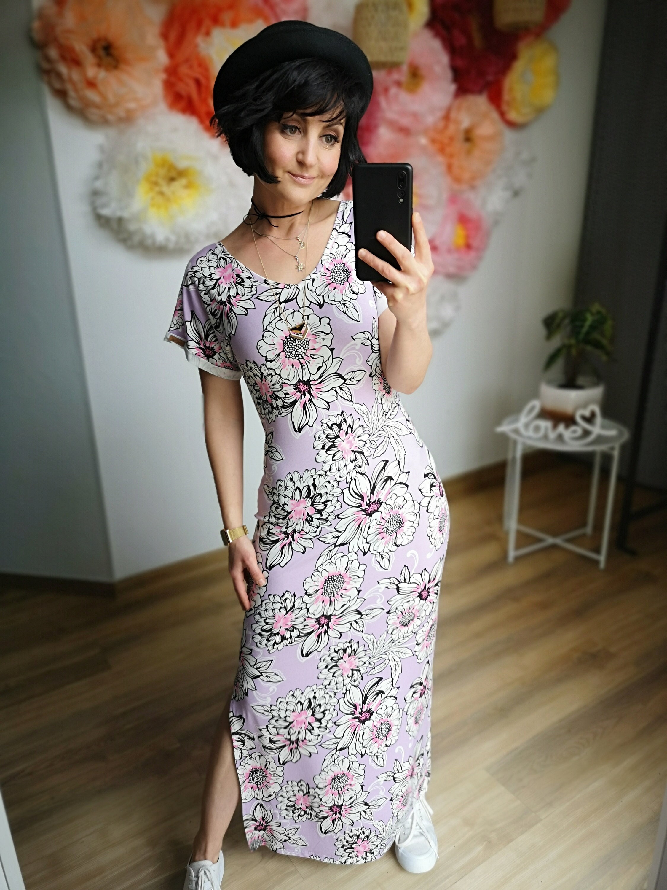 Buy MEKO® longy Long Dress Maxi Dress Etsy - Floor Meko Store Women, Slit, With White, From Leg India in and Lilac Flowers, Dress Large Length Online