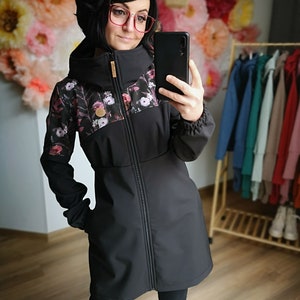 MEKO® Wurfn Mantel Damen, Softshell Mantel mit Kapuze in Schwarz und Braun, Kapuzenjacke von meko Store, handgefertigt Bild 10