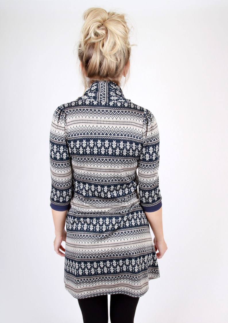 MEKO Loli Dress A-Line Women/'s Blue Norwegian Pattern Midsleeve Collar Highneck