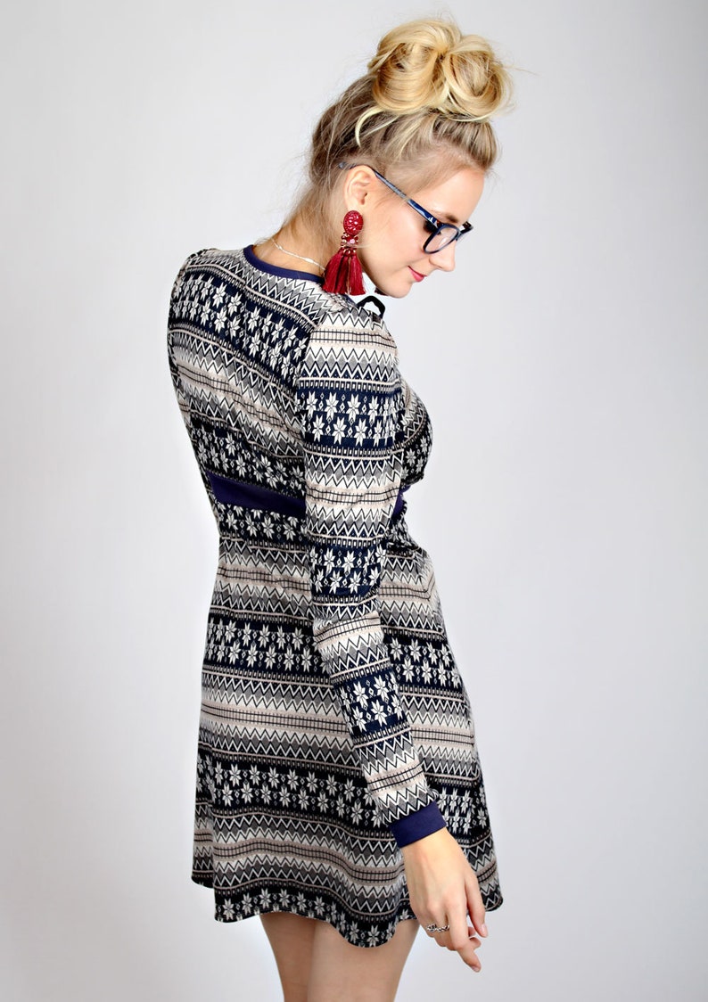 MEKO perly Dress ladies long sleeve blue Norwegian pattern loop