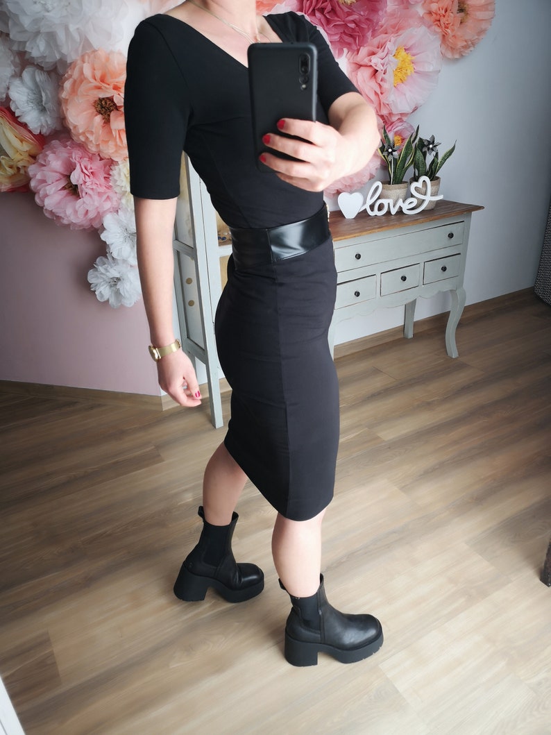 MEKO® Pencyl Röcke für Frauen, Bleistiftrock mit hoher Taille und Reißverschluss, Wenderock in Schwarz, Damen Rock von meko Store Bild 7