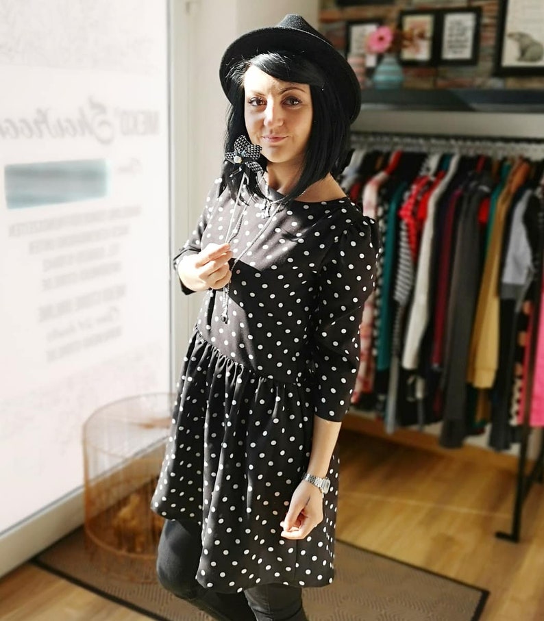 MEKO® Gypsy Kleid Damen, Schwarz mit Punkten, Boho Rockabilly Minikleid, Freizeitkleid, Kleider von meko Store image 5