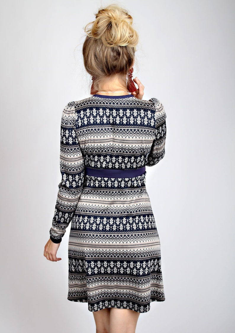 MEKO perly Dress ladies long sleeve blue Norwegian pattern loop
