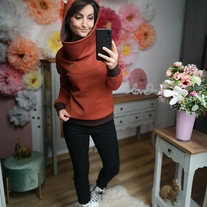 MEKO® Florohra Fuchs Hoodie Damen, Hoodie mit Ohren, Kapuzenpullover in Rust und Braun, Hoodies von meko Store, handgefertigt Bild 7