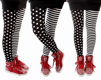 MEKO® leggings for women, harlequin leggings in black and white with dots and stripes by meko Store