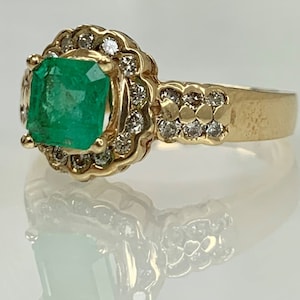 Vintage Colombian Emerald Ring: 14k Gold Diamond Square Ring, US 7.5