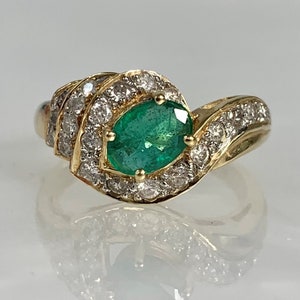 Vintage Oval Emerald & Diamond Ring: 14k Gold, 1 Carat Emerald