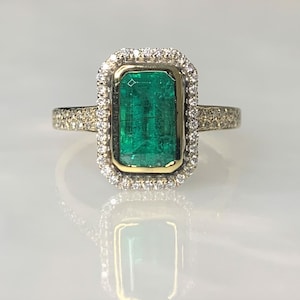 Handmade Emerald Cut Emerald & Diamond 18k Gold Ring