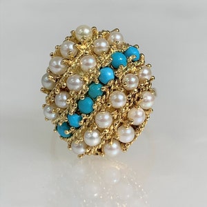 Harem Ring, Pearl Ring Vintage, Pearl Ring Gold, Turquoise Pearl Ring, Gemstone Ring Vintage, Turquoise Pearl Jewelry, Gold Jewelry Vintage